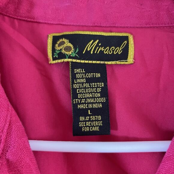 Mirasol Jean Jacket Women's Size Large Button Cotton Embroidered Magenta - Picture 3 of 8